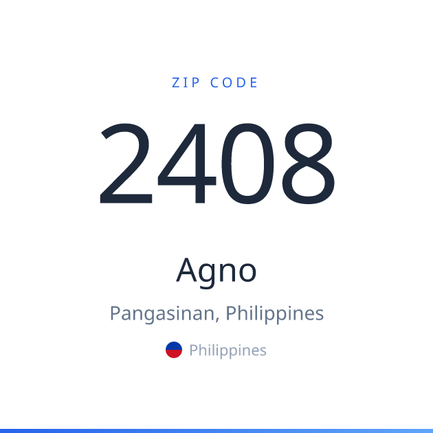 Shareable ZIP code 2408 card for Agno, light theme