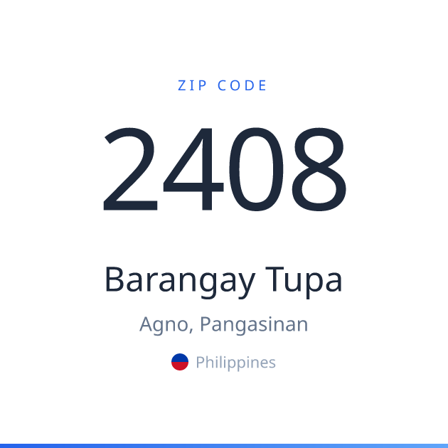 Shareable ZIP code 2408 card for Barangay Tupa, light theme
