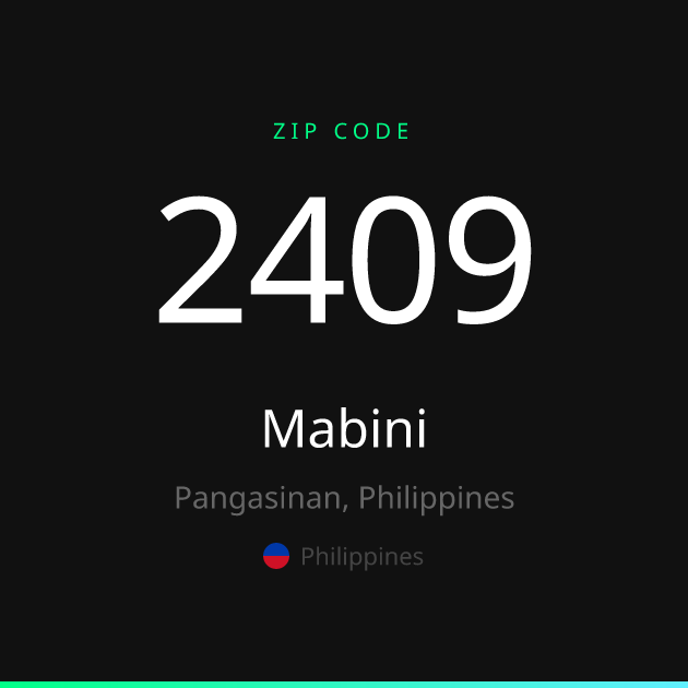 Shareable ZIP code 2409 card for Mabini, dark theme