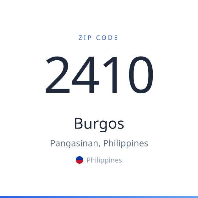 Shareable ZIP code 2410 card for Burgos, light theme