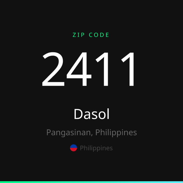 Shareable ZIP code 2411 card for Dasol, dark theme