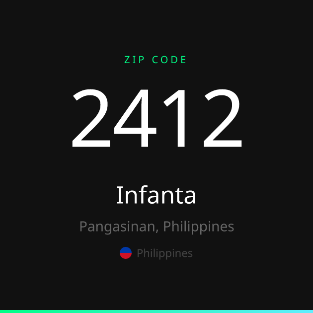Shareable ZIP code 2412 card for Infanta, dark theme
