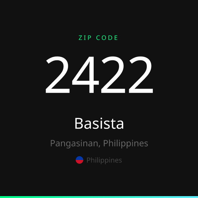 Shareable ZIP code 2422 card for Basista, dark theme