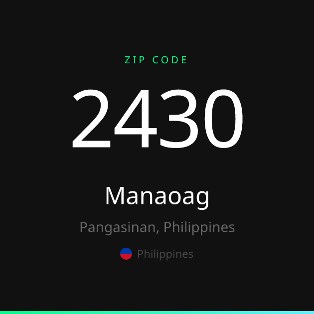 Shareable ZIP code 2430 card for Manaoag, dark theme