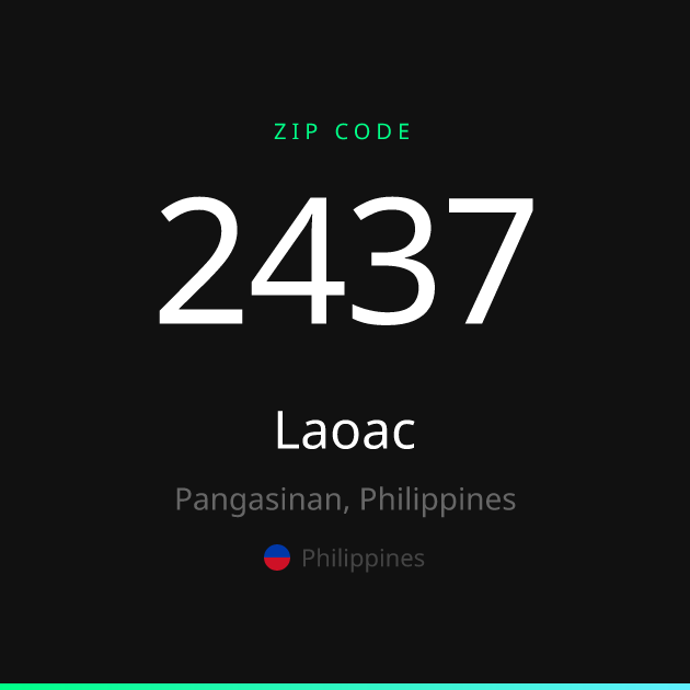 Shareable ZIP code 2437 card for Laoac, dark theme