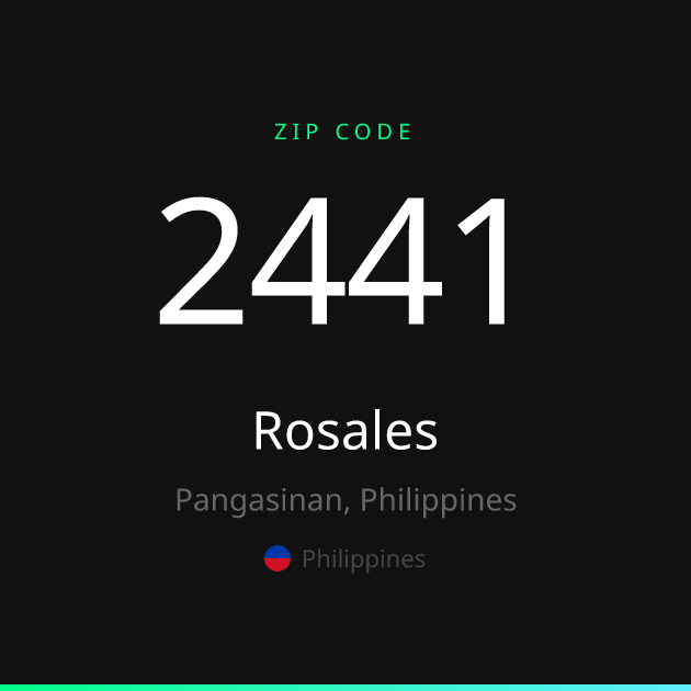 Shareable ZIP code 2441 card for Rosales, dark theme