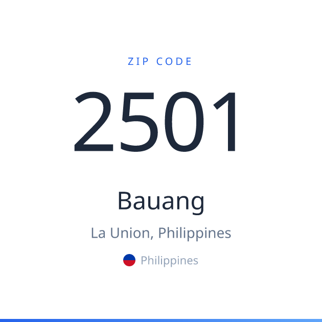 Shareable ZIP code 2501 card for Bauang, light theme