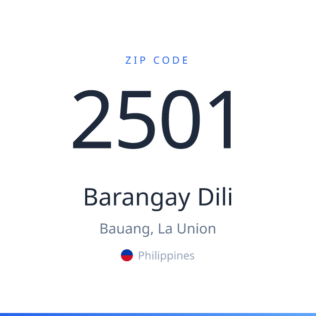 Shareable ZIP code 2501 card for Barangay Dili, light theme