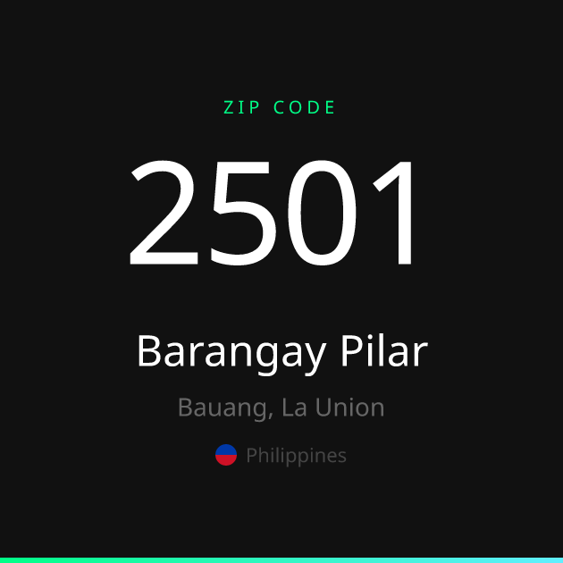 Shareable ZIP code 2501 card for Barangay Pilar, dark theme
