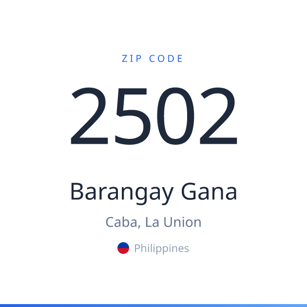 Shareable ZIP code 2502 card for Barangay Gana, light theme