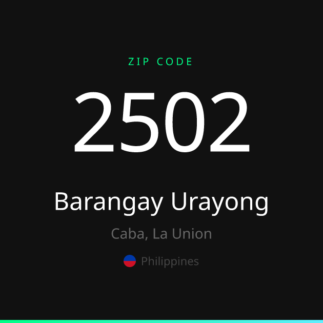 Shareable ZIP code 2502 card for Barangay Urayong, dark theme