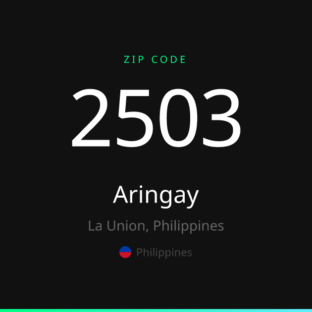 Shareable ZIP code 2503 card for Aringay, dark theme