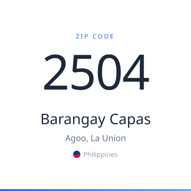 Shareable ZIP code 2504 card for Barangay Capas, light theme
