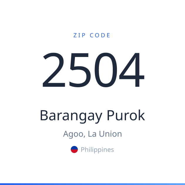 Shareable ZIP code 2504 card for Barangay Purok, light theme