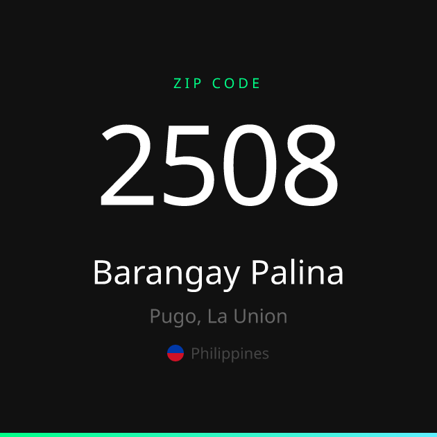 Shareable ZIP code 2508 card for Barangay Palina, dark theme
