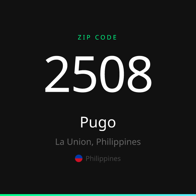 Shareable ZIP code 2508 card for Pugo, dark theme