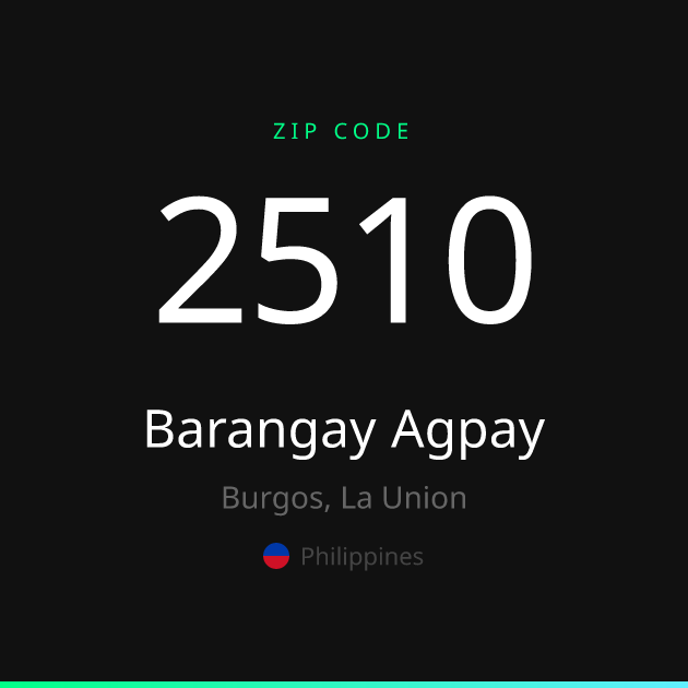 Shareable ZIP code 2510 card for Barangay Agpay, dark theme