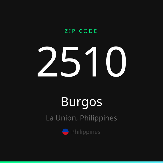 Shareable ZIP code 2510 card for Burgos, dark theme