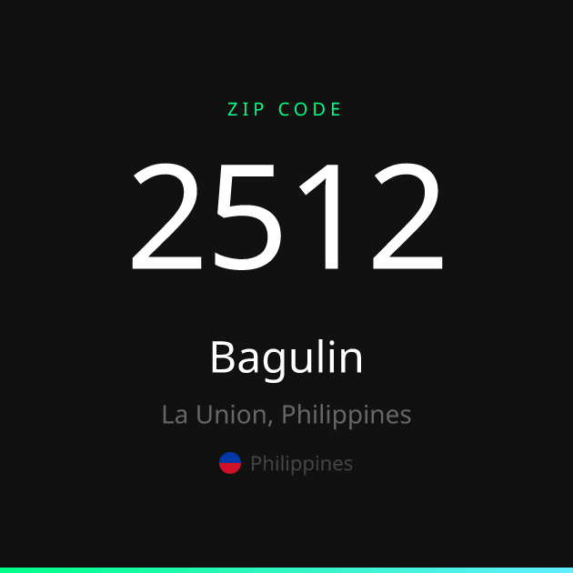 Shareable ZIP code 2512 card for Bagulin, dark theme
