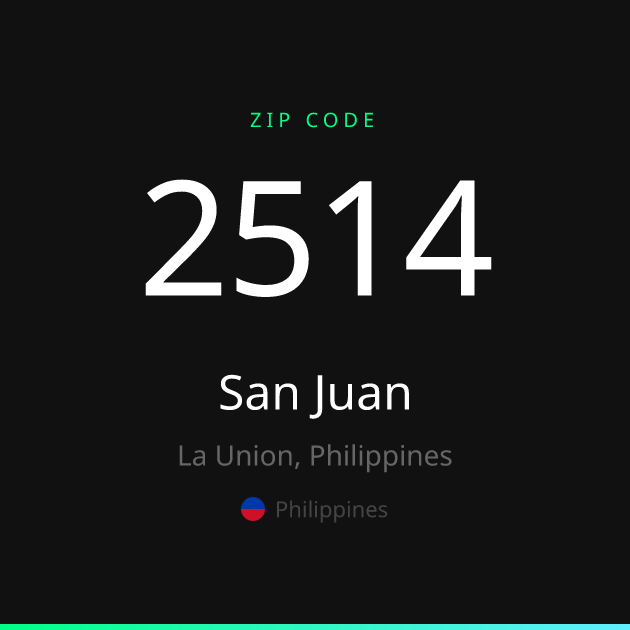 Shareable ZIP code 2514 card for San Juan, dark theme