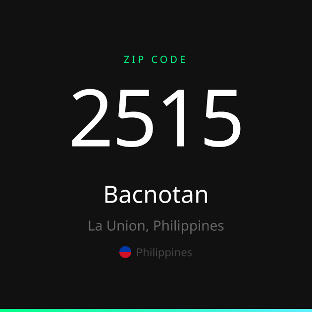 Shareable ZIP code 2515 card for Bacnotan, dark theme