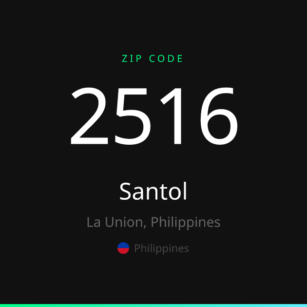 Shareable ZIP code 2516 card for Santol, dark theme