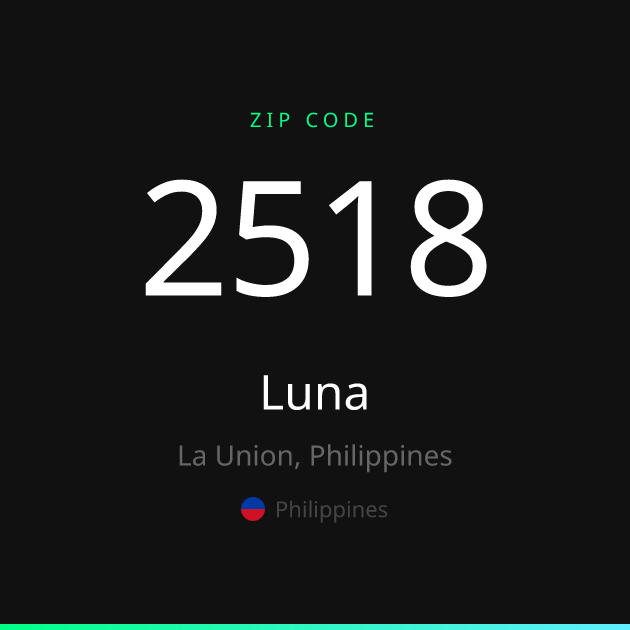 Shareable ZIP code 2518 card for Luna, dark theme