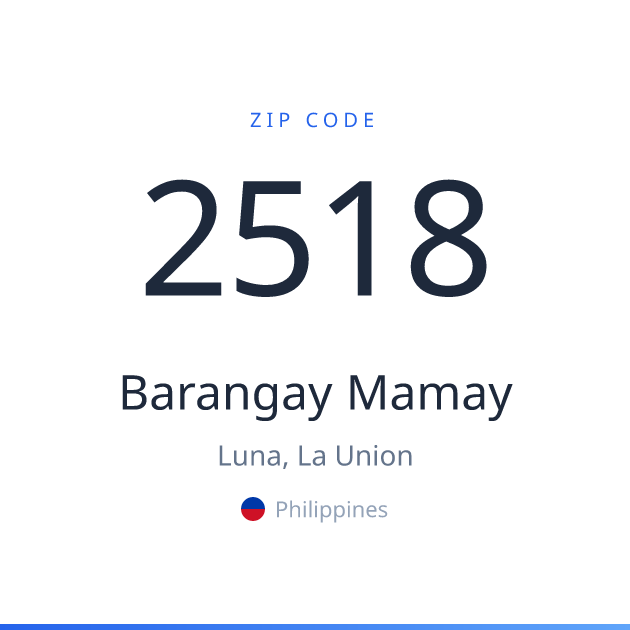 Shareable ZIP code 2518 card for Barangay Mamay, light theme