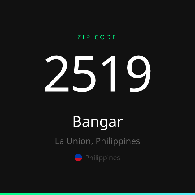 Shareable ZIP code 2519 card for Bangar, dark theme