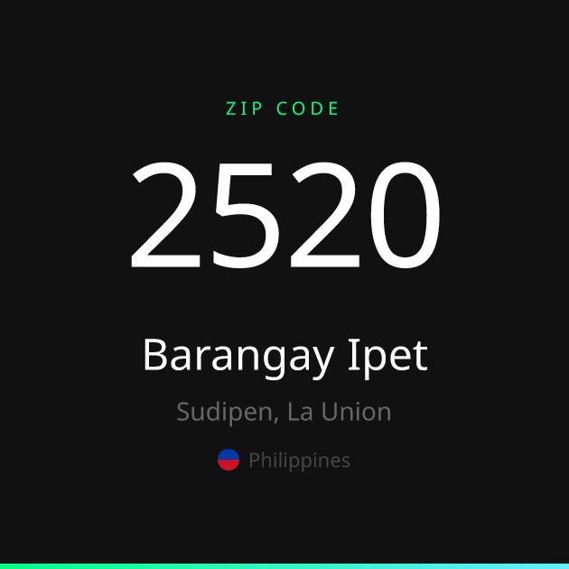 Shareable ZIP code 2520 card for Barangay Ipet, dark theme