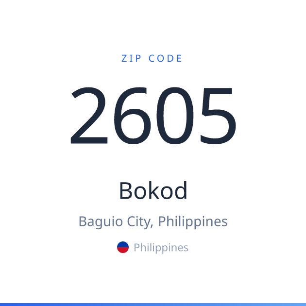 Shareable ZIP code 2605 card for Bokod, light theme