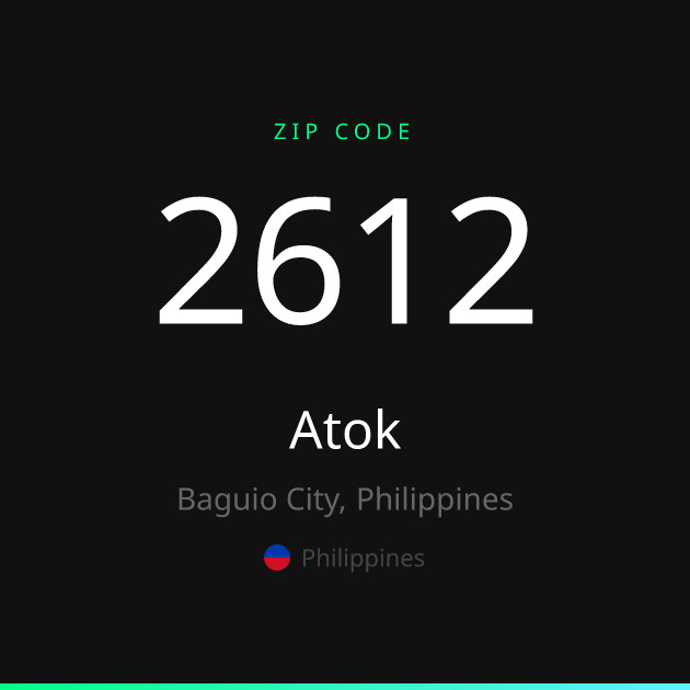 Shareable ZIP code 2612 card for Atok, dark theme
