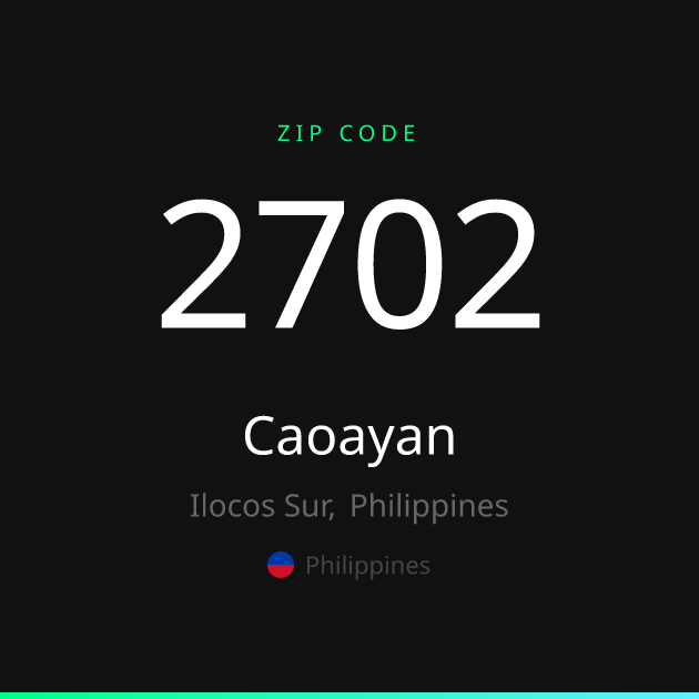 Shareable ZIP code 2702 card for Caoayan, dark theme