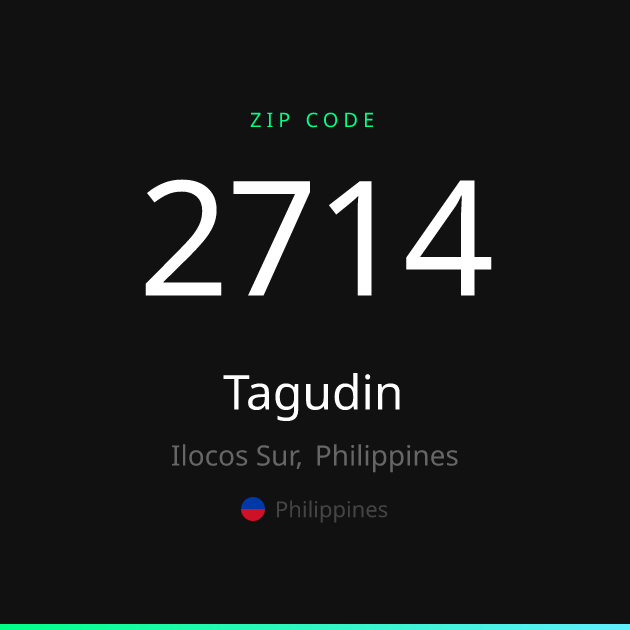 Shareable ZIP code 2714 card for Tagudin, dark theme