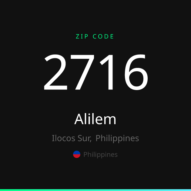 Shareable ZIP code 2716 card for Alilem, dark theme