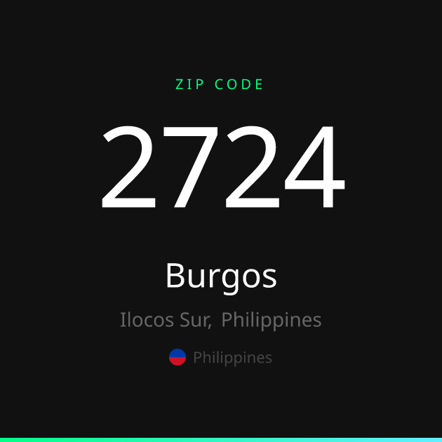 Shareable ZIP code 2724 card for Burgos, dark theme
