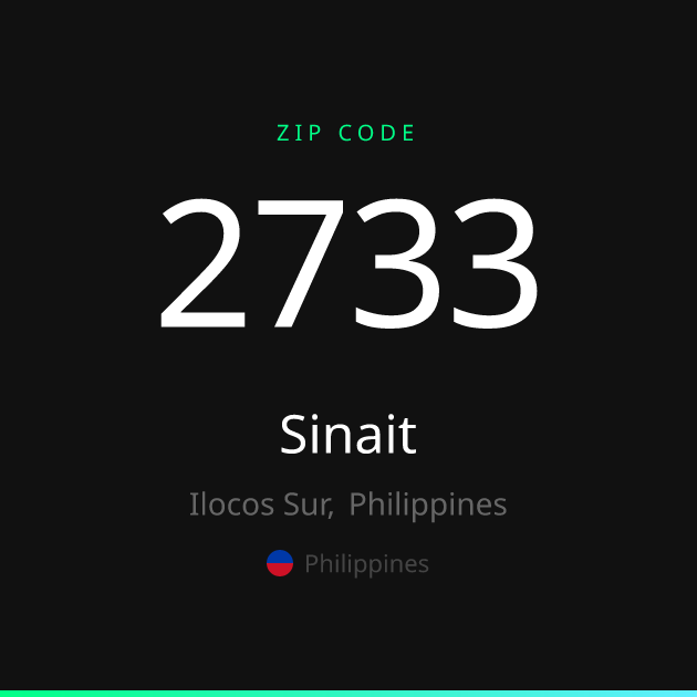 Shareable ZIP code 2733 card for Sinait, dark theme