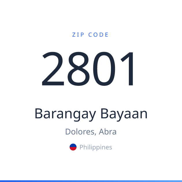 Shareable ZIP code 2801 card for Barangay Bayaan, light theme
