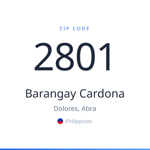 Shareable ZIP code 2801 card for Barangay Cardona, light theme