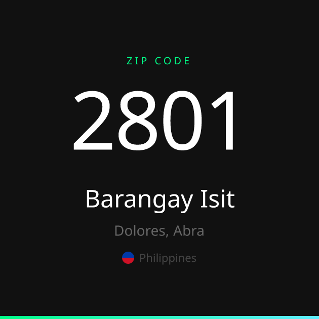 Shareable ZIP code 2801 card for Barangay Isit, dark theme