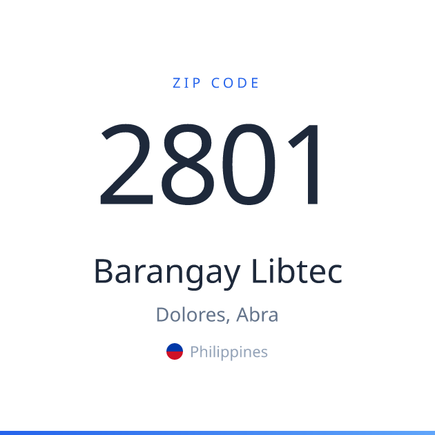 Shareable ZIP code 2801 card for Barangay Libtec, light theme