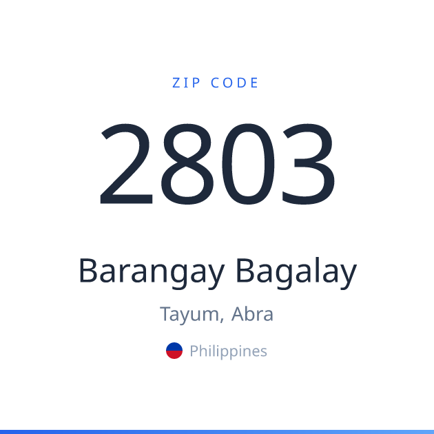 Shareable ZIP code 2803 card for Barangay Bagalay, light theme