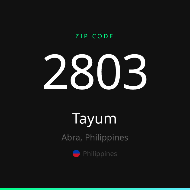 Shareable ZIP code 2803 card for Tayum, dark theme
