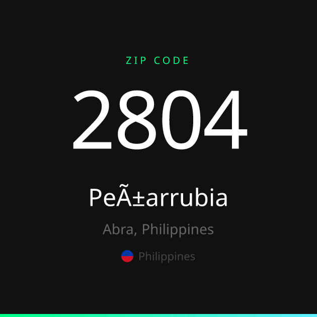 Shareable ZIP code 2804 card for Peñarrubia, dark theme