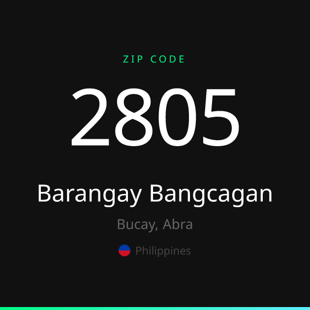 Shareable ZIP code 2805 card for Barangay Bangcagan, dark theme