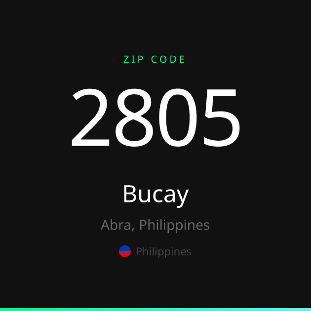 Shareable ZIP code 2805 card for Bucay, dark theme