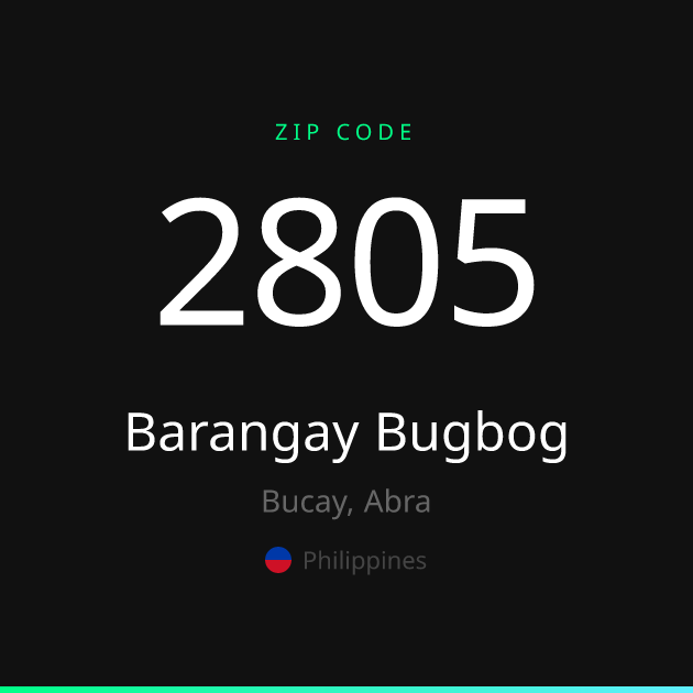 Shareable ZIP code 2805 card for Barangay Bugbog, dark theme