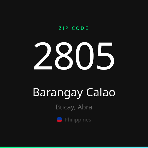 Shareable ZIP code 2805 card for Barangay Calao, dark theme