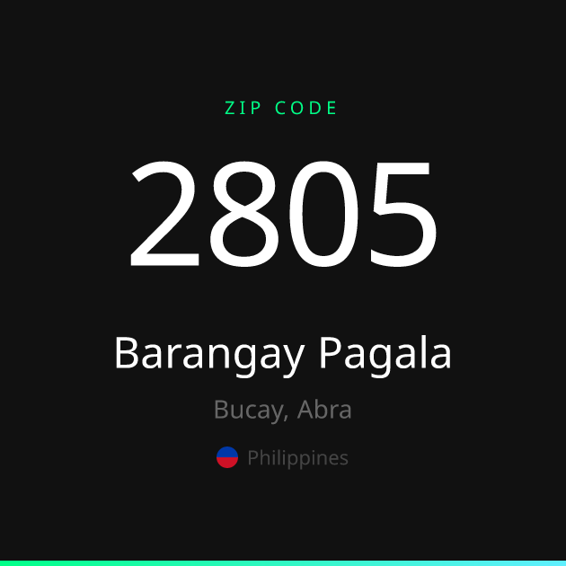 Shareable ZIP code 2805 card for Barangay Pagala, dark theme