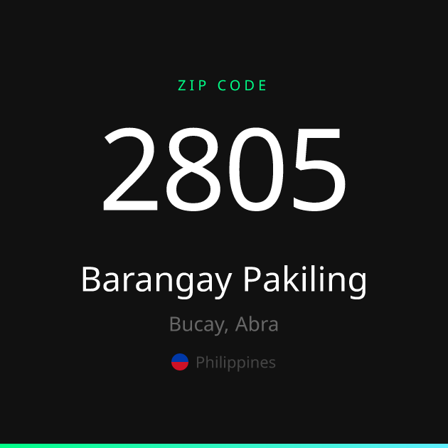 Shareable ZIP code 2805 card for Barangay Pakiling, dark theme